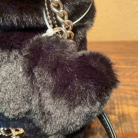 NWT Juicy Couture Black Faux Fur Mini Tote or Crossbody MSRP $89 - Picture 3 of 10